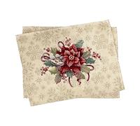 GOBEMÓN Manteles Individuales/Salvamanteles de Navidad, Gobelino/Jacquard (Flores de Navidad, 37 x 48 cm, Pack de 2) con Lurex Plateado