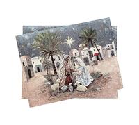 GOBEMÓN Manteles Individuales/Salvamanteles de Navidad, Gobelino/Jacquard (Misterio de Belén, 37 x 48 cm, Pack de 2) con Lurex Plateado