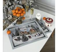 GOBEMÓN Manteles Individuales/Salvamanteles de Navidad, Gobelino/Jacquard ((Navidad, 37 x 48 cm, Pack de 2) con Lurex Plateado
