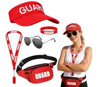 Gobesty 5 Piezas de Disfraz de socorrista para Mujeres y Hombres, Gorra de socorrista Ajustable, riñonera, Silbato, Gafas de Sol, Pulsera para Adultos, Mujeres y Hombres