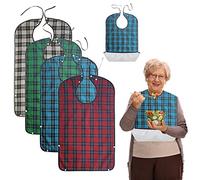 Gobesty Babero Adulto Impermeable y Lavable Con Bandeja de Goteo - 4 Piezas Para Hombres, Mujeres, Ancianos y Discapacitados