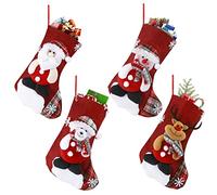 Gobesty Calcetín de Navidad, Lot de 4 Sac de chaussette de Noël en Toile de Jute Bas de Noël ornement de Noël Père Noël Bonhomme de Neige Renne Ours Cadeau Sac Porte-bonbons Sac pour cheminée