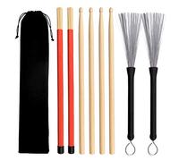 Gobesty Juego de baquetas, 2 pares de baquetas con cepillo de alambre retráctil y paquete de baquetas para batería y accesorios para bolsas impermeables