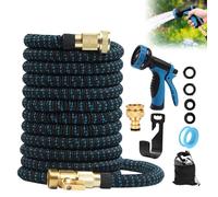 Gobesty Manguera Extensible 15M, Manguera de Jardin Extensible con Pistola Rociadora de 10 Funciones Manguera Flexible Manguera Mágica Extensible para Rociar el Césped, Limpiar Autos, Azul