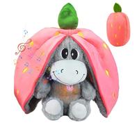 Gobesty Peluche respirable, burro con movimiento de respiración y música, suave burro durmiente con luz cálida, peluches para recién nacidos y madres jóvenes (fresa)