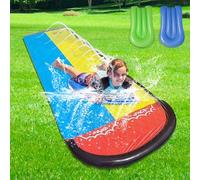 Gobesty Pista Scivolo Acqua Doppio da Giardino, Scivolo Gonfiabile da Giardino con 2 Bodyboards, 6,1 x 1.4M Giochi dAcqua Slip and Slide con irrigatore per Adulti Bambini Estate Prato Giardino