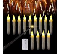 Gobesty Velas Cónicas Sin Llama con Varita Mágica, Paquete de 12 Velas LED Parpadeantes, Velas Flotantes, Velas LED Sin Llama Parpadeantes para Halloween, Navidad, Cumpleaños, Boda, Fiesta, Luz Cálida