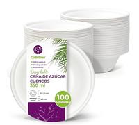 GoBeTree 100 Cuencos Desechables de Caña de Azúcar 350 ml. Boles Blancos para Postres, Yogur y Cereales, Aptos Microondas y Congelador, Antideslizantes y Apilables