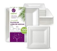 GoBeTree 100 Platos Desechables Caña de Azúcar Cuadrados, Combo 26 y 16 cm | 50 Platos de 26 cm y 50 de 16 cm Cuadrados de Bagazo, Blancos y Elegantes, para Frío y Caliente, Resistentes