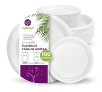 GoBeTree 100 Platos Desechables Caña de Azúcar Redondos, Combo 26 y 18 cm | 50 Platos de 26 cm y 50 de 18 cm Redondos de Bagazo, Blancos y Elegantes, para Frío y Caliente, Resistentes