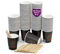 GoBeTree 100 Vasos de Café Desechables de Cartón de 240 ml con Agitadores de Madera para Café Expresso