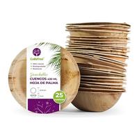 GoBeTree 25 Cuencos Desechables de Hoja de Palma, Redondos 430 ml, Ø 15 cm
