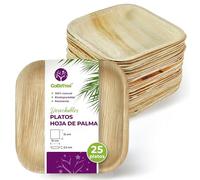 GoBeTree 25 Platos Hoja de Palma Desechables Cuadrados 15 cm Postre. Platos Desechables Elegantes para Postre, Aperitivos y Catering, Set Cuadrado Bonito con Hoja Resistente