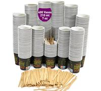 GoBeTree 400 Vasos Desechables Café de Papel Cartón 210ml / 7 oz con Paletinas de Madera: Vasos para Café para Corto, Lungo, Expreso. Para Oficinas y Hogares