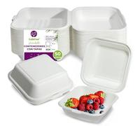 GoBeTree 50 Cajas Comida para Llevar 15 cm, Caja Hamburguesa Caña de Azúcar | Cajas hamburguesas para llevar con tapa, tupper cartón desechable resistente al aceite, microondas y nevera, menú y postres