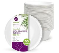 GoBeTree 50 Cuencos Desechables de Caña de Azúcar 200 ml. Boles Blancos para Salsas, Dips y Aperitivos, Aptos Microondas y Congelador, Resistentes al Aceite