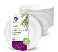 GoBeTree 50 Cuencos Desechables de Caña de Azúcar 350 ml. Boles Blancos para Postres, Yogur y Cereales, Aptos Microondas y Congelador, Resistentes al Aceite