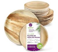 GoBeTree Platos Desechables de Hoja de Palma 24 Platos Redondos de 25 cm y 18 cm. Vajilla para barbacoas, picnic y Fiesta de cumpleaños, Similar al bambú, más fuerte que platos de papel