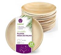 GoBeTree Platos Desechables de Hoja de Palma 25 Platos Redondos de 18 cm. Vajilla para barbacoas, picnic y Fiesta de cumpleaños, Similar al bambú, más fuerte que platos de papel