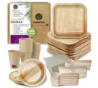 GoBeTree Vajilla Desechable Hoja de Palma 180 Piezas para 25 Personas. Set Completo con Platos, Vasos, Cubiertos y Servilletas para Cumpleaños, Catering y Buffet - Look Similar al Bambú