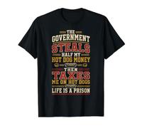 Gobierno Roba La Mitad De Mi Hot Dog Dinero Vintage Divertido Meme Camiseta gráfica económica, Hombre, Negro, S