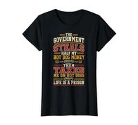 Gobierno Roba La Mitad De Mi Hot Dog Dinero Vintage Divertido Meme Camiseta gráfica económica, Mujer, Negro, M