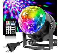 Gobikey Luces discoteca, bola discoteca con rotación de 360°, control de música, control remoto y un cable de alimentación de 2M, 15 RGBP efectos de luz