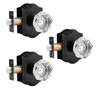 Gobrico Pomos para puerta de pasaje negro mate, pomos de cristal para puerta de pasillo, armario sin llave, manija de cerradura de puerta de cristal transparente, paquete de 3