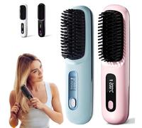 Gobrush Pro - Numoya Portable Straightener Brush, Numoya Go Brush Pro, Rechargeable Portable Hair Straightener Brush, Fast Heating Cordless Mini Hair Straightener Brush (Blue+Pink)
