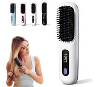 Gobrush Pro - Numoya Portable Straightener Brush, Numoya Go Brush Pro, Rechargeable Portable Hair Straightener Brush, Fast Heating Cordless Mini Hair Straightener Brush (White)