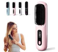 Gobrush Pro - Numoya Portable Straightener Brush, Numoya Go Brush Pro, Rechargeable Portable Hair Straightener Brush, Fast Heating Cordless Mini Hair Straightener Brush (Pink)