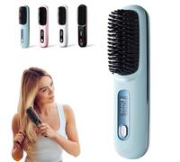 Gobrush Pro - Numoya Portable Straightener Brush, Numoya Go Brush Pro, Rechargeable Portable Hair Straightener Brush, Fast Heating Cordless Mini Hair Straightener Brush (Blue)