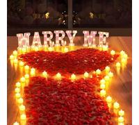 gobutend 2031 - Letras de color rosa "Marry Me" con 24 velas de corazón sin llama, 2000 pétalos de rosa para pedida de boda, decoración romántica para la noche