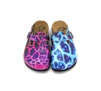 GOBY Zuecos Mujer Hechos a Mano - Zapatos Diarios para Chicas y Mujeres - Estampado Colorido - Cómodos y Resistentes - Suela de EVA - Elefante y Lino