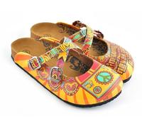 GOBY Zuecos Mujer Hechos a Mano - Zapatos Diarios para Chicas y Mujeres - Estampado Colorido - Cómodos y Resistentes - Suela de EVA - Elefante y Lino