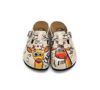 GOBY Zuecos Mujer Hechos a Mano - Zapatos Diarios para Chicas y Mujeres - Estampado Colorido - Cómodos y Resistentes - Suela de EVA - Elefante y Lino