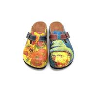 GOBY Zuecos Mujer Hechos a Mano - Zapatos Diarios para Chicas y Mujeres - Estampado Colorido - Cómodos y Resistentes - Suela de EVA - Elefante y Lino