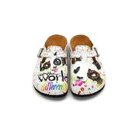 GOBY Zuecos Mujer Hechos a Mano - Zapatos Diarios para Chicas y Mujeres - Estampado Colorido - Cómodos y Resistentes - Suela de EVA - Elefante y Lino