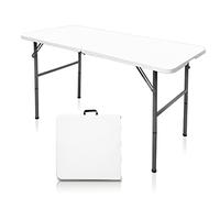 Gocamptoo Mesa plegable, mesa de comedor cuadrada de plástico plegable portátil de 4 pies para interiores y exteriores, con asa, cerradura para picnic, fiesta, camping (4 pies)