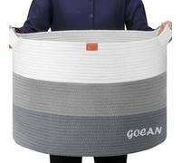 GOCAN Cesta de lavandería de cuerda grande XXXL de 55 x 35 cm de diámetro x 35 cm de alto, cesta de almacenamiento con asas para perros, cesta de juguetes para perros, cestas de lavandería para