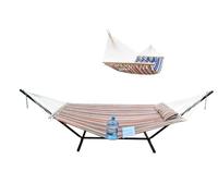 GOCAN Hamaca de tela acolchada con soporte y barras separadoras, más segura y estable, hamacas de calidad para patio exterior e interior, doble cara, azul/rojo