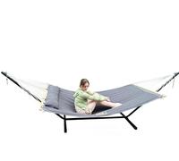 GOCAN Hamaca de tela acolchada que no se inclina con soporte y barras separadoras, más segura y estable, hamaca de calidad para uso al aire libre, interior, patio, patio, doble cara, gris oscuro