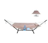 GOCAN Hamaca doble de tela acolchada que no se gira con soporte y barras separadoras, más segura y resistente, hamacas de calidad para patio interior y exterior