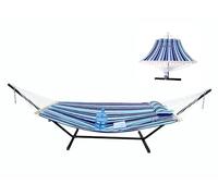 GOCAN Hamaca doble de tela acolchada que no se voltea con soporte y barras separadoras, más segura y resistente, hamacas de calidad para patio interior y exterior, color azul