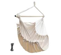 GOCAN Hamaca para silla columpio, 110 x 150 cm, carga 150 kg, algodón con barra de extensión de metal, asiento ancho (beige)