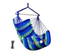 GOCAN Hamaca Silla Columpio grande, 110 x 150 cm, carga 150 kg, Hamaca de algodón, silla de metal Spread Bar Asiento ancho Silla de columpio (azul)