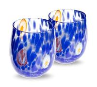 Gocce di Murano 2 vasos de agua elaborados según la tradición de los artesanos de Murano, vaso soplado y hecho a mano 300 ml - Vasos de agua de cristal arcoíris lluvia