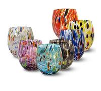 Gocce di Murano Juego de 12 copas de vino de Pioggia Arcobaleno de cristal de Murano soplado de 200 ml elaborado a mano de colores paquete de 12 copas para vino elegantes y preciosas personalizado
