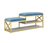 GOCHUSX Banco con Zapatero, Estante Organizador De Zapatos para La Entrada, Taburete para Zapatos De Varias Capas para La Entrada del Dormitorio De La Sala De Estar(Blue+Gold,100x35x45cm)