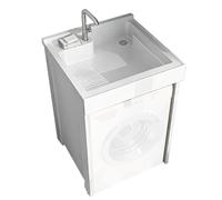 GOCHUSX Fregadero Comercial Independiente, Estación De Lavado De Manos con Kit De Desagüe, Fregadero De Lavandería Metálico Lavadero Fregadero Utilitario Lavabo(80x80x101cm)
